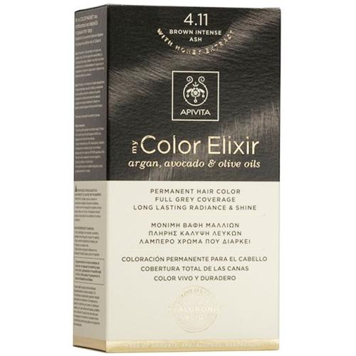 Apivita Promo My Color Elixir Permanent Hair Color Μόνιμη Βαφή Μαλλιών για Λαμπερό Χρώμα που Διαρκεί - 4.11 Καστανό Έντονο Σαντρέ